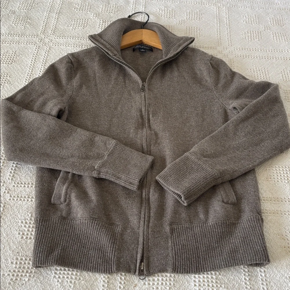 Banana Republic Modern Tipped Standing Collar Merino Wool Full‎ Zip Up Sweater S